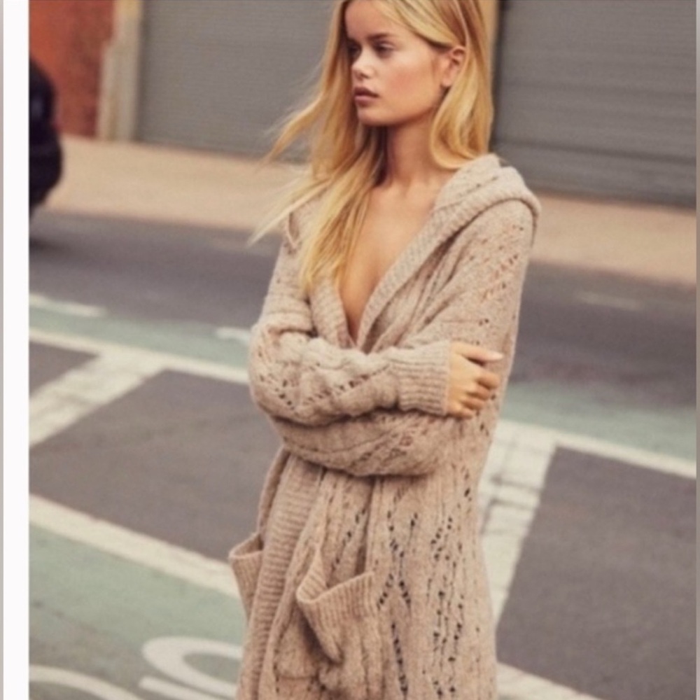FREE PEOPLE HOODED OWERSIZE OPEN CARDIGAN SWEATER M GORGEOUS ALPACA SOFT